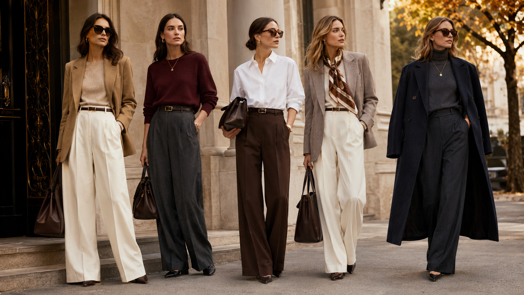 20 Quiet Luxury Fall Outfit Ideas 2026: Modern Blazers, Wide-Leg Trousers, Silk Scarves & Burgundy Bags